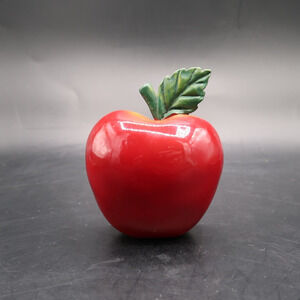 Vintage Apple Wall Plaque Decor Small Painted Cold Cast Porcelain Cottage Core